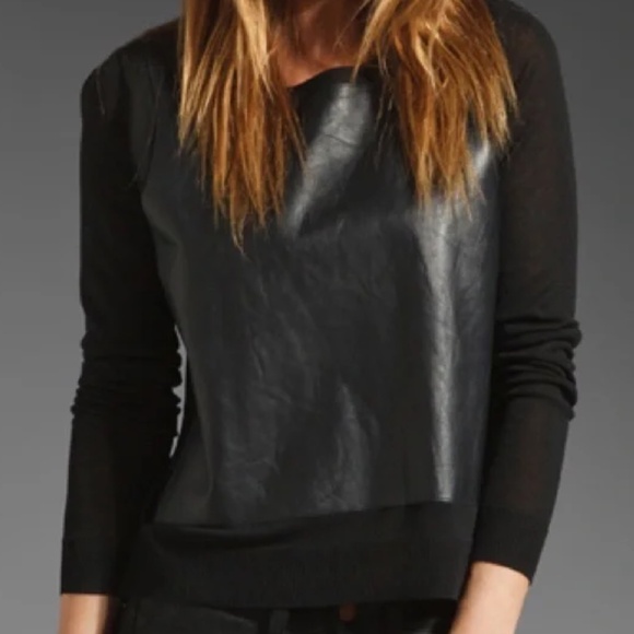 Elizabeth and James Black Lamb Leather Knit Top EUC - Picture 1 of 9